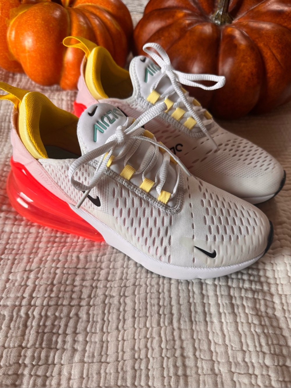 Nike Women’s Air Max 270 - White with Yellow & Coral Accents